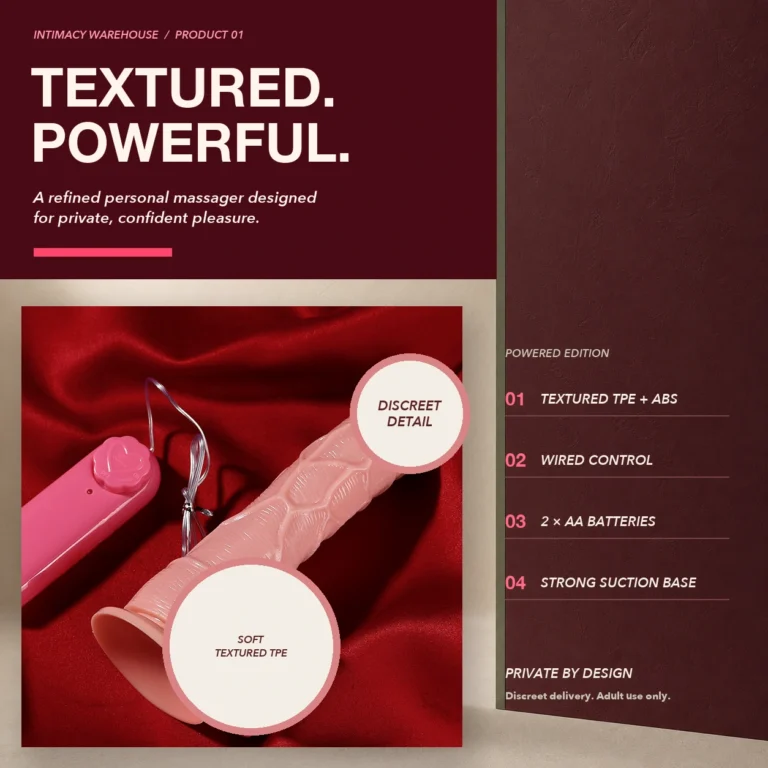 Realistic textured vibrating dildo with wired controller and suction base