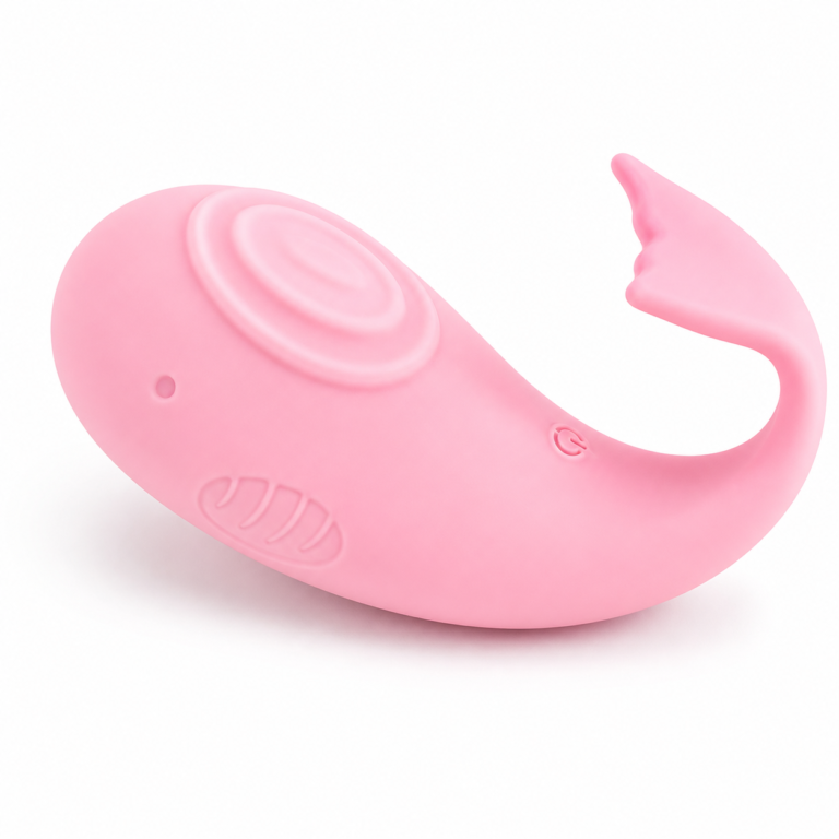 Pink app-controlled wearable vibrator with flexible dual-stimulation design