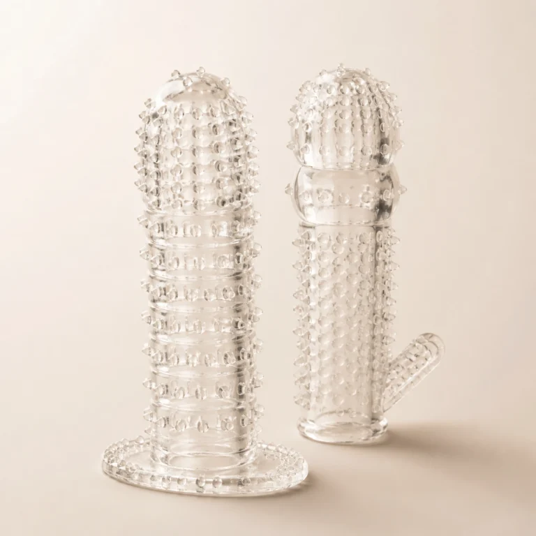 Clear Ridge transparent textured penis sleeves in Wide Flange and Ball Loop styles